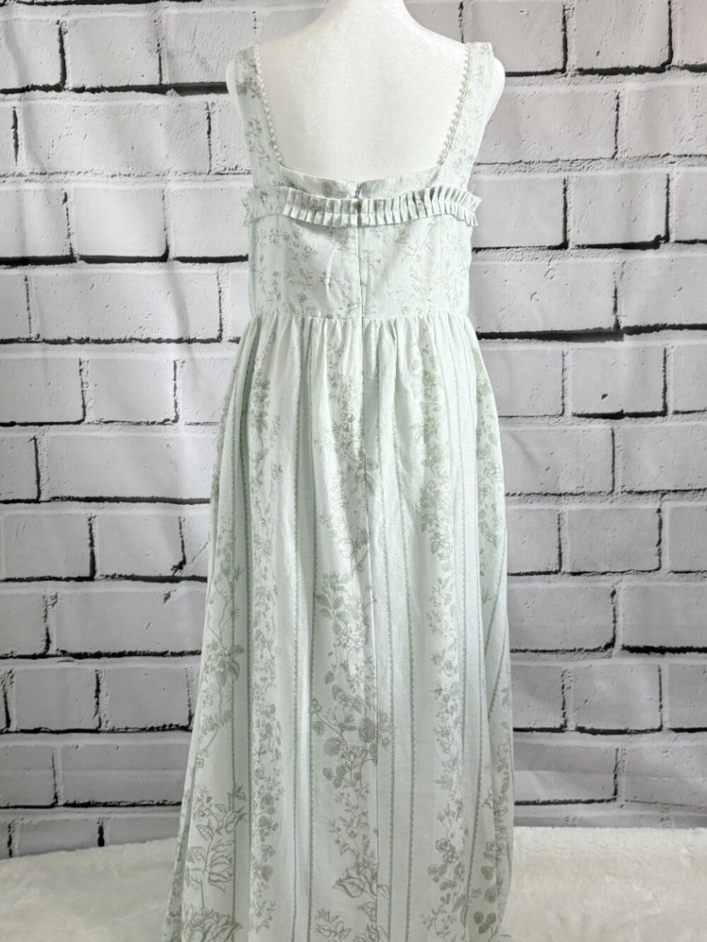NWT Caroline Constas Linen Blend Floral Maxi Dress Mint Green Size S Cottagecore - Picture 6 of 15